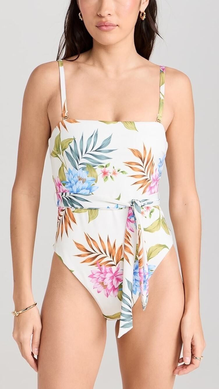 NWT Vitamin A Marilyn Palm Leaf Print One Piece Swimsuit Sub/White Womens Size S